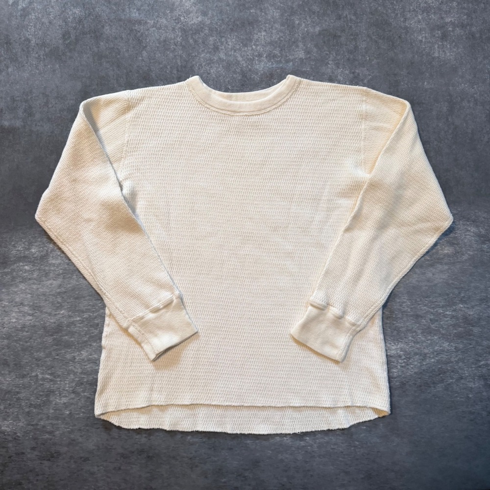 Vintage 1975 US Military Waffle Knit Thermal Shirt Large L Lally Mfg Cream 70s